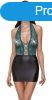 Cottelli - lacy shiny dress with lace (black-green), S