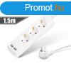 Eloszt 3-as - 3 x 1,5 mm - 1,5 m - 2 x USB-vel